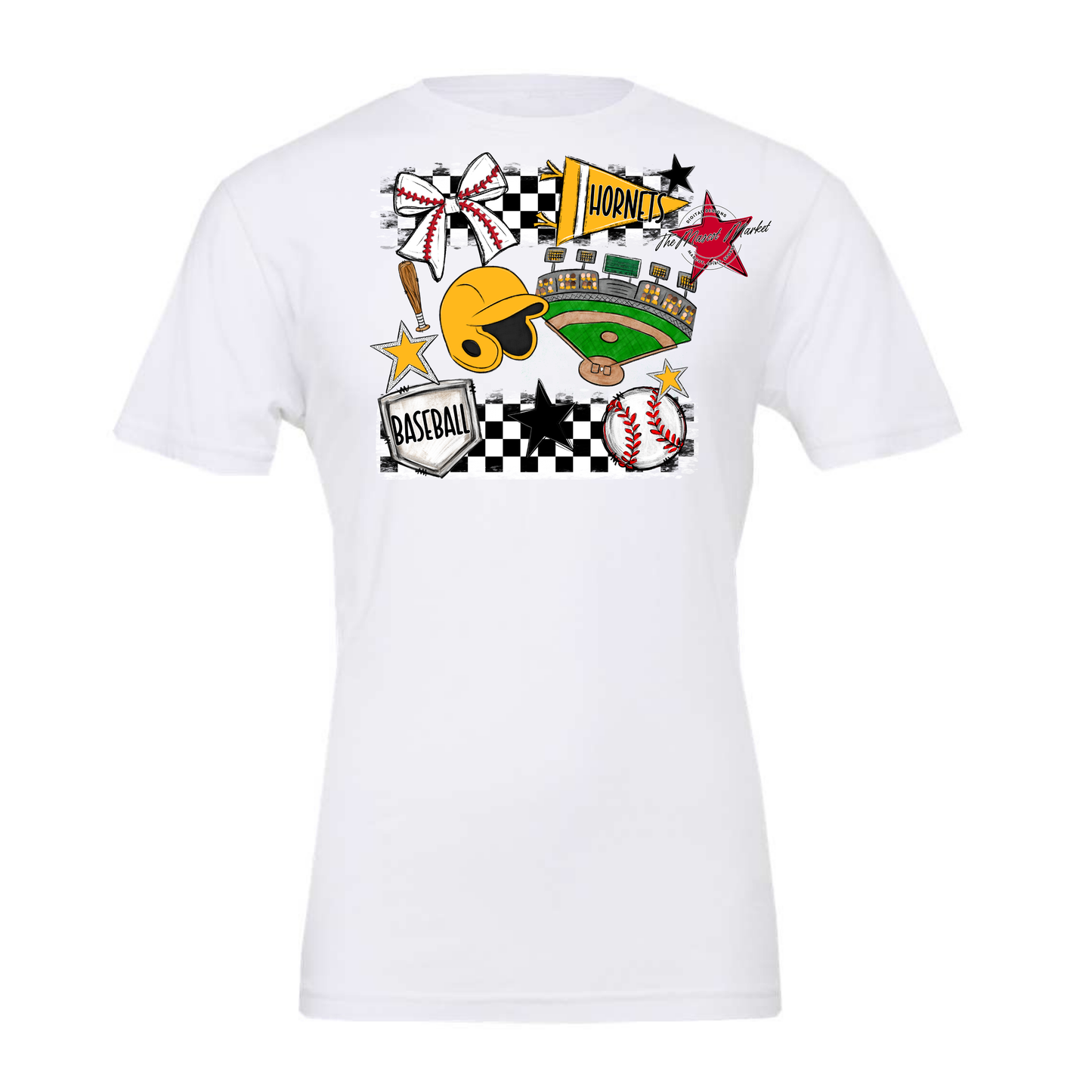 Hornets Checkers Baseball Spirit Design-Yellow