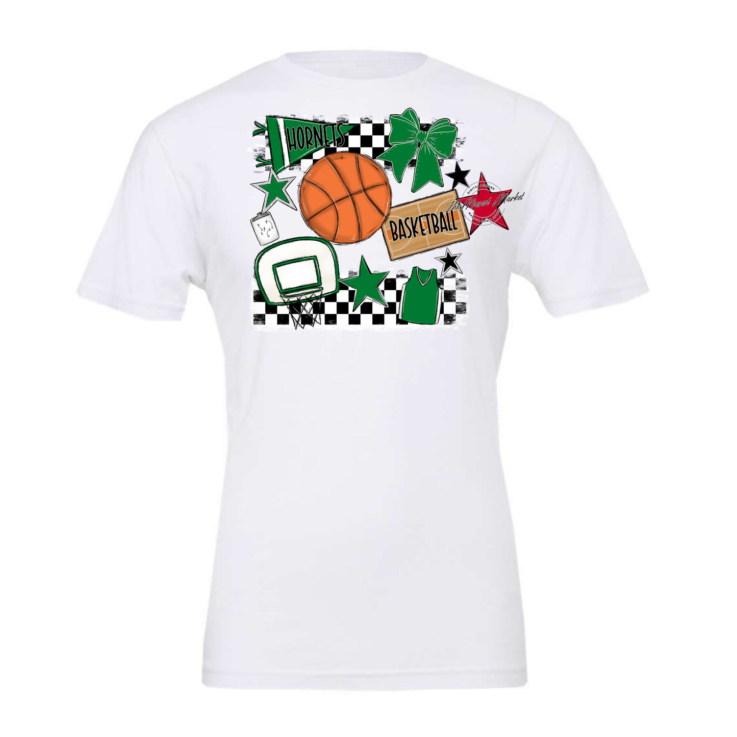 Hornets Checkers Basketball Spirit Design-Kelly Green