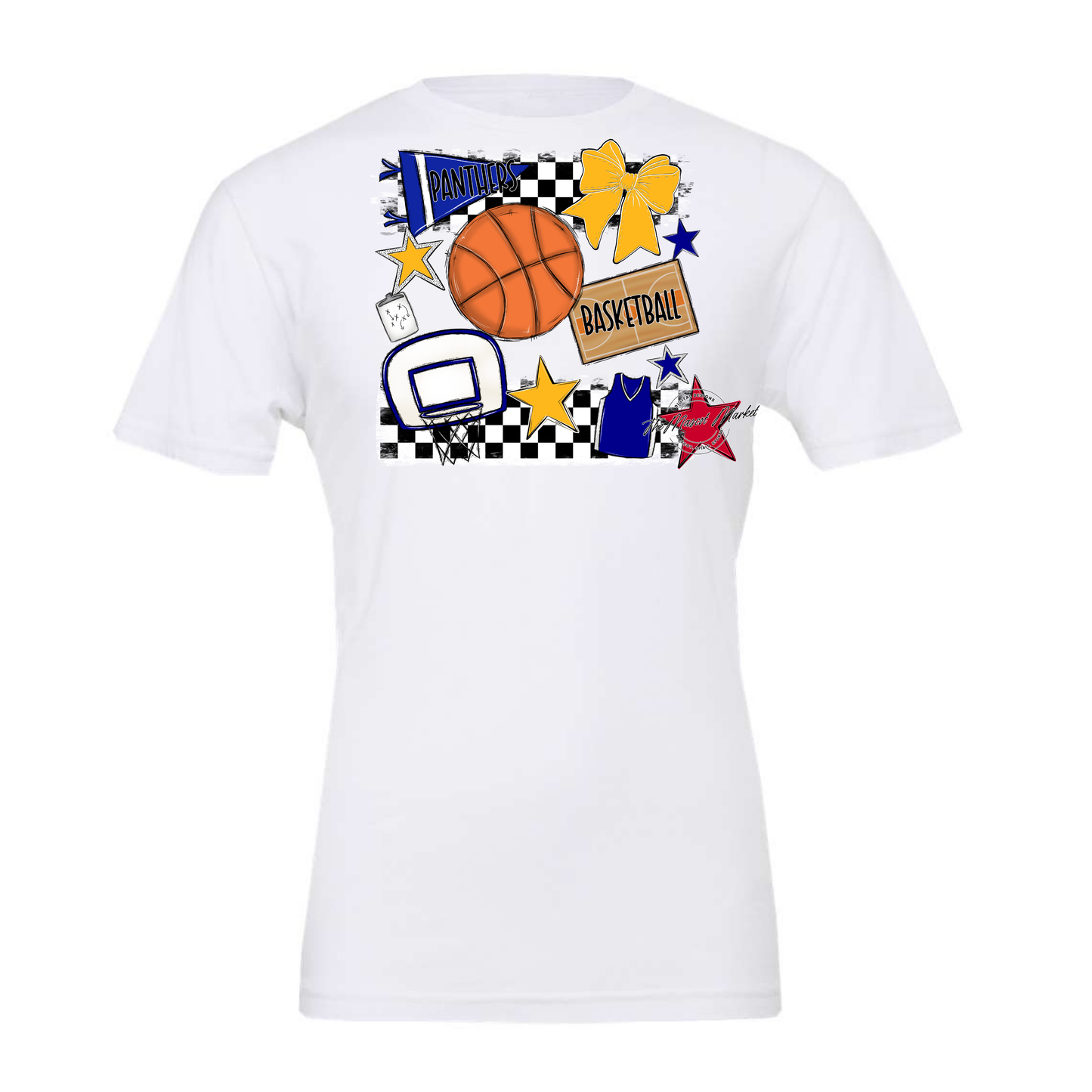 Panthers Checkers Basketball Spirit Design-Blue-Yellow