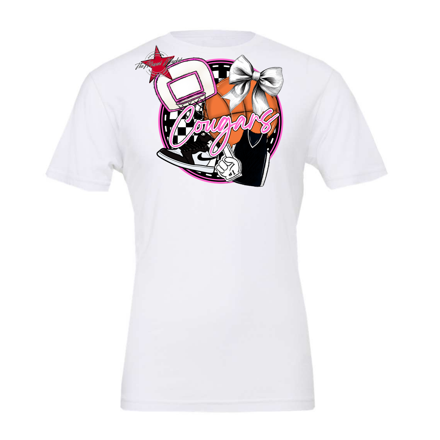 Cougars Circle Basketball Design-Baby Pink