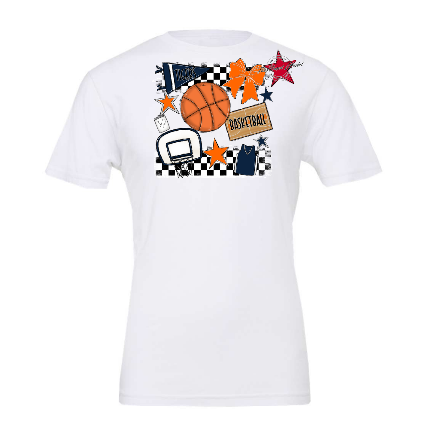 Tigers Checkers Basketball Spirit Design-Navy-Orange