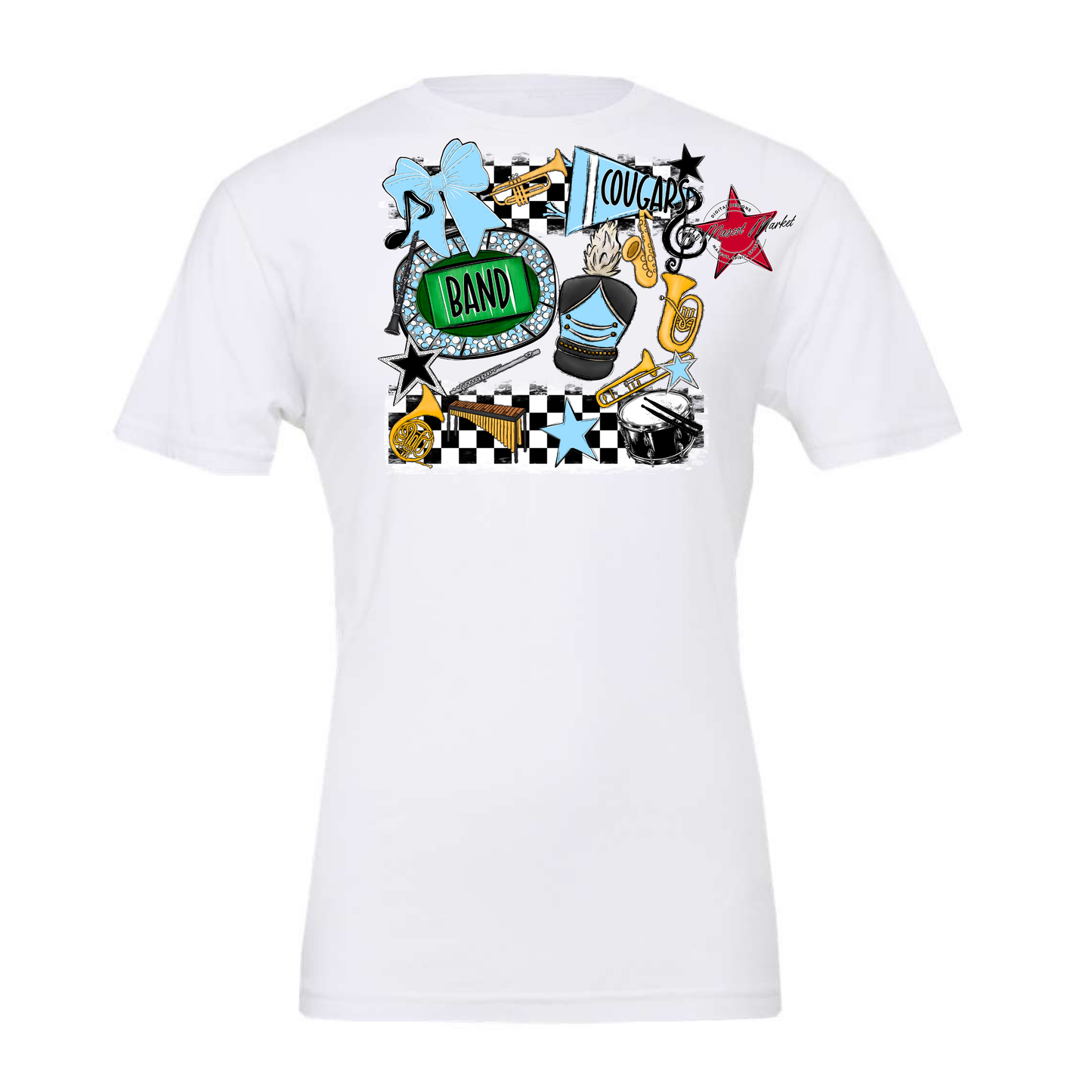 Cougars Checkers Band Spirit Design-Columbia Blue