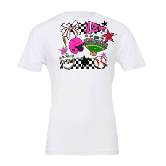 Wolves Checkers Baseball Spirit Design-Pink