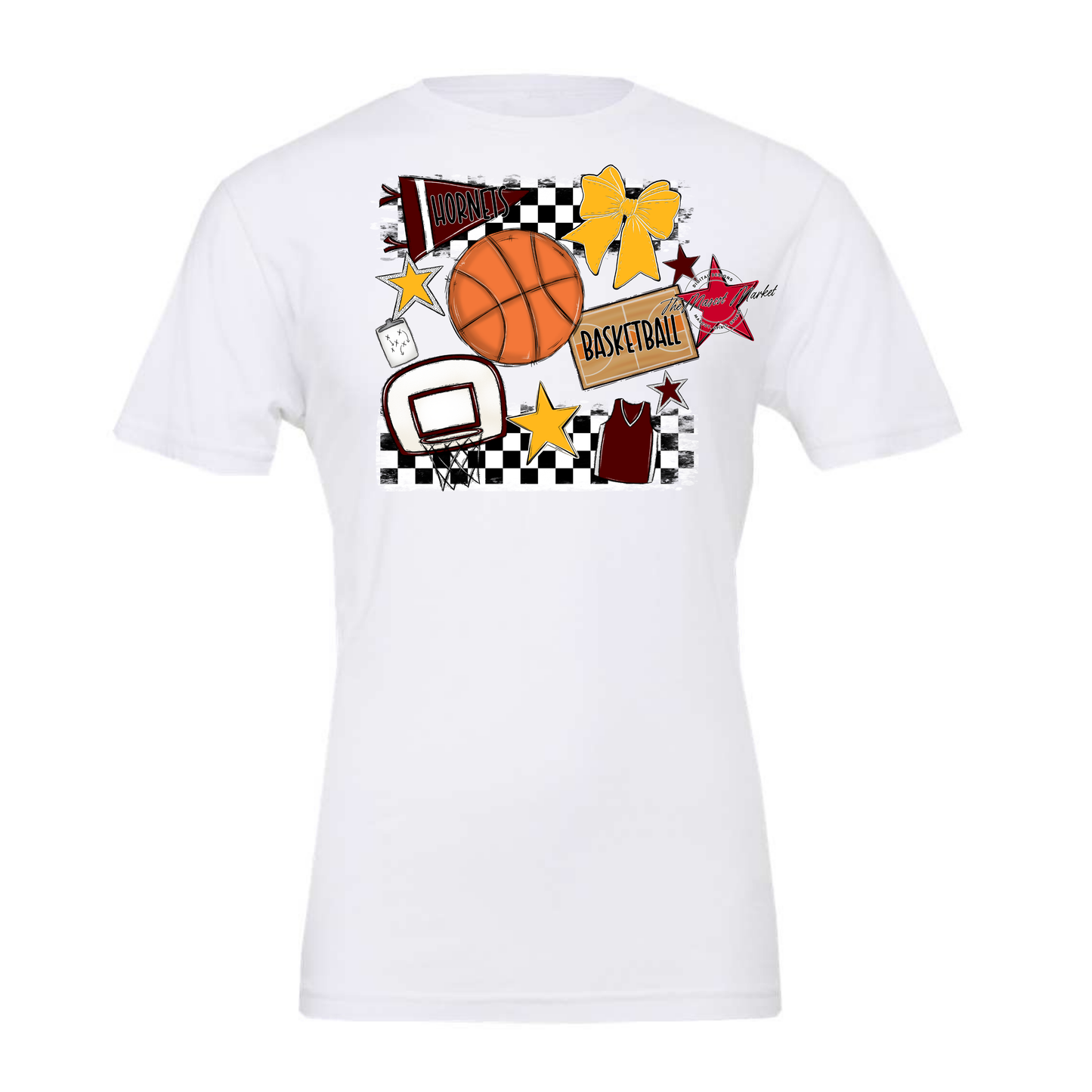 Hornets Checkers Basketball Spirit Design-Maroon-Yellow