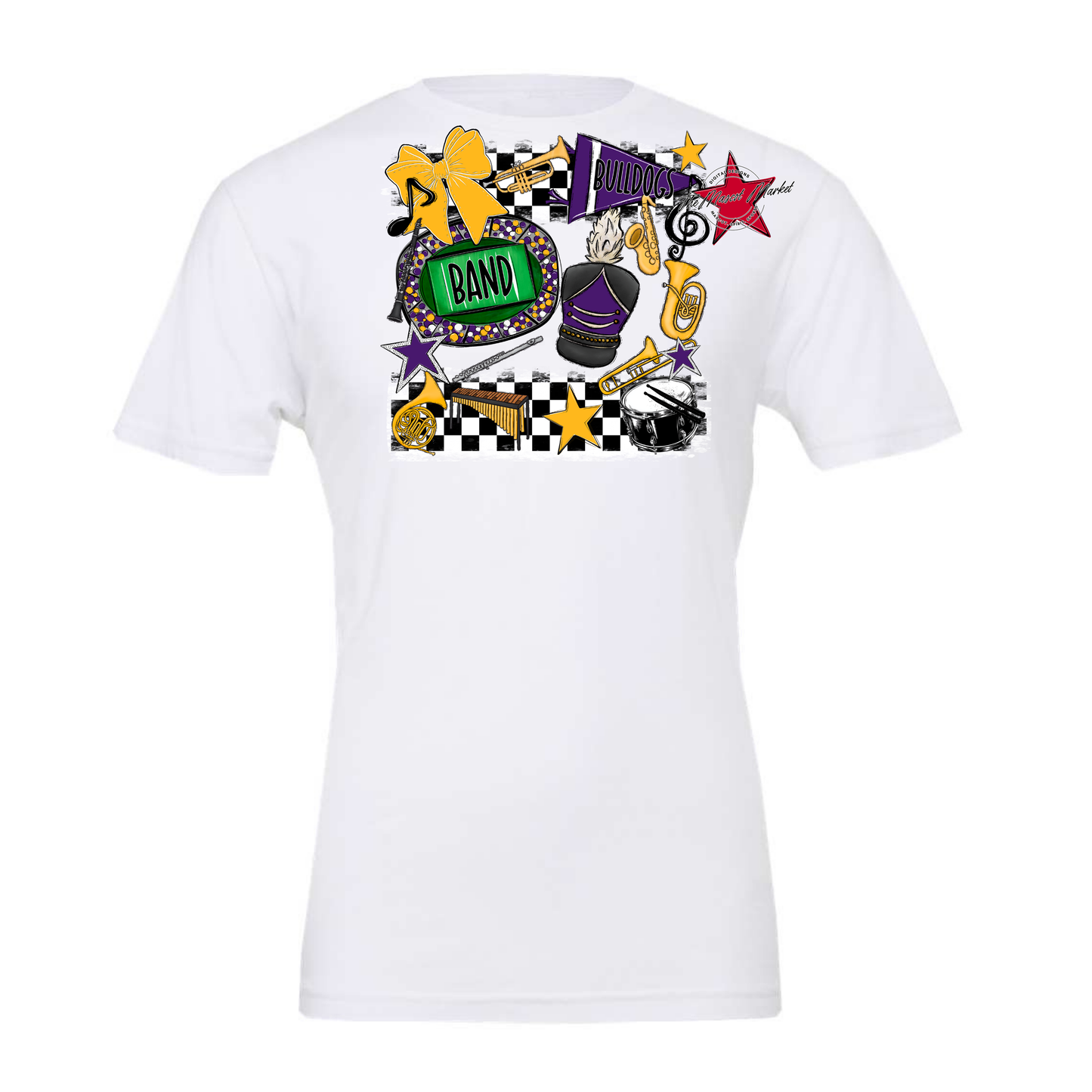 Bulldogs Checkers Band Spirit Design-Purple-Yellow