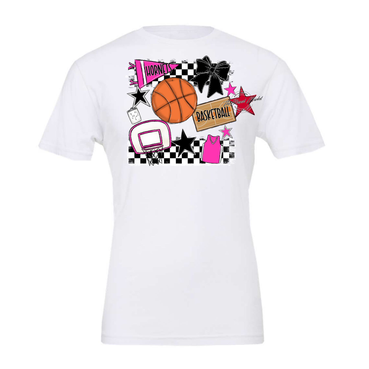 Hornets Checkers Basketball Spirit Design-Pink