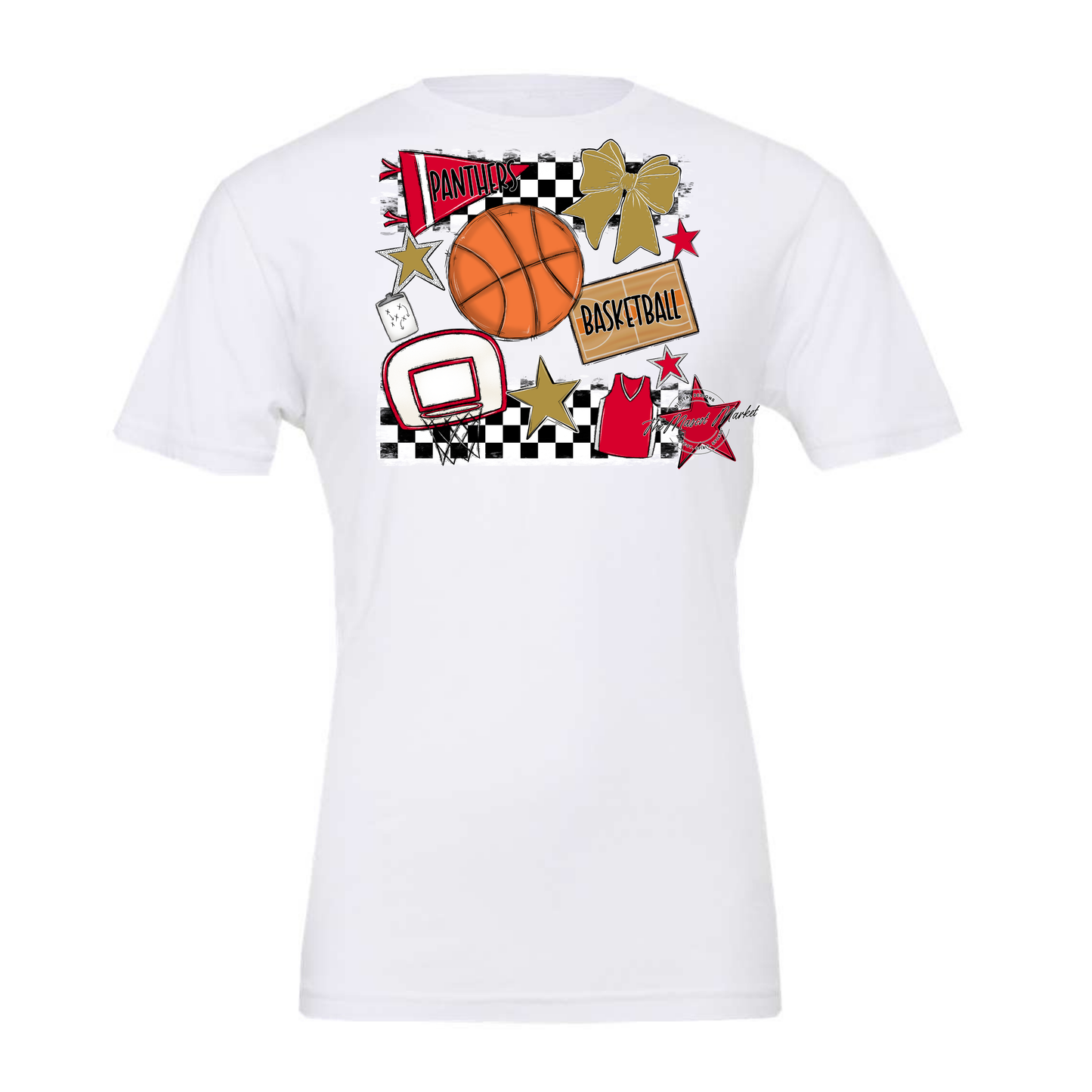Panthers Checkers Basketball Spirit Design-Red-Gold