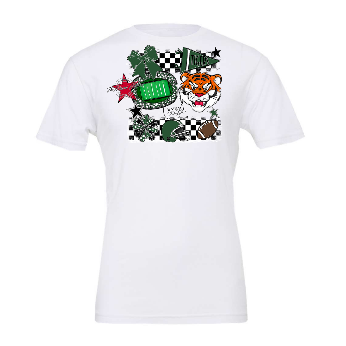 Tigers Checkers Mascot Spirit Design-Green