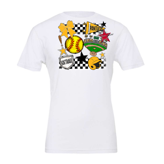 Panthers Checkers Softball Spirit Design-Yellow