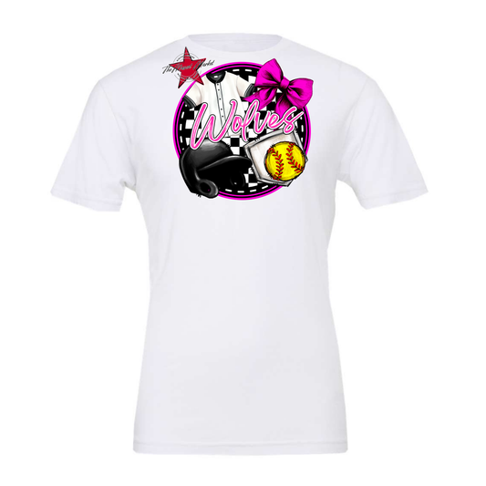 Wolves Circle Softball Design-Pink