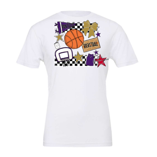 Panthers Checkers Basketball Spirit Design-Purple-Gold