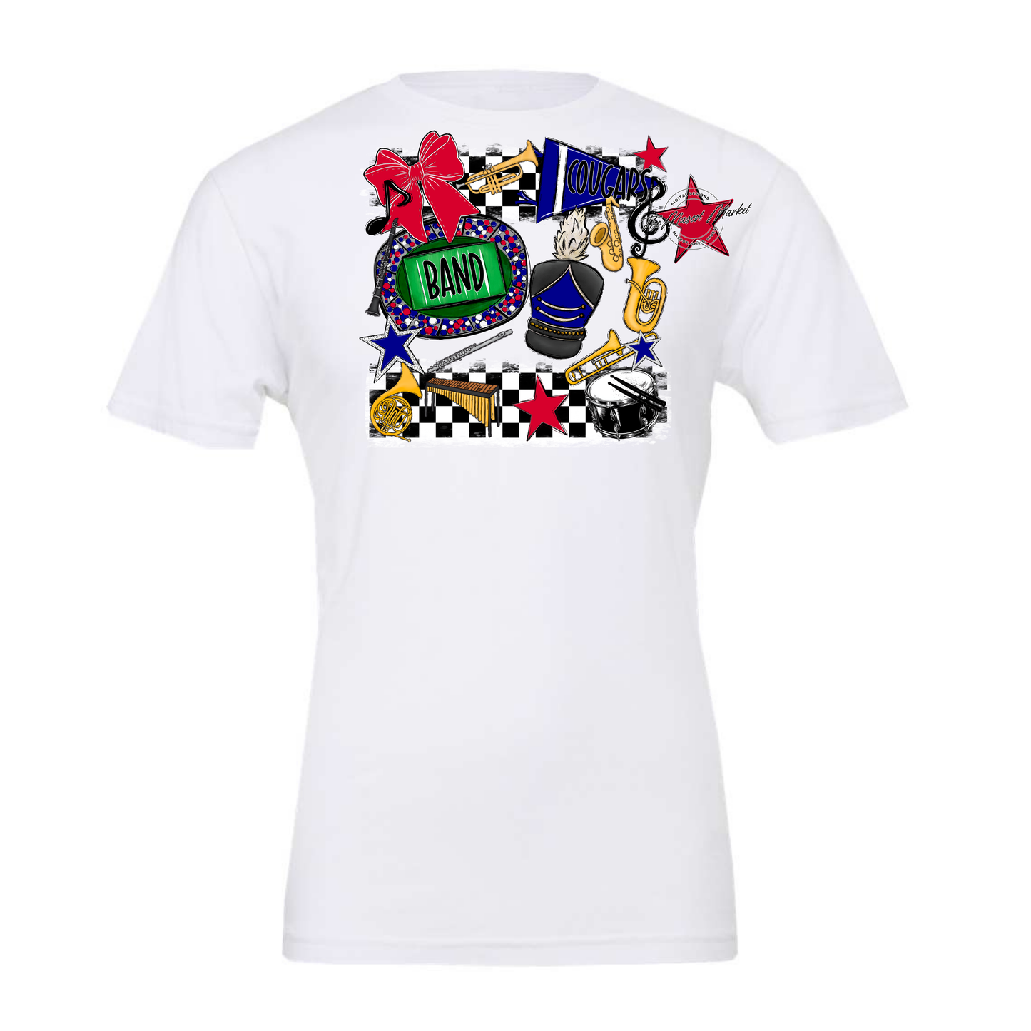 Cougars Checkers Band Spirit Design-Blue-Red