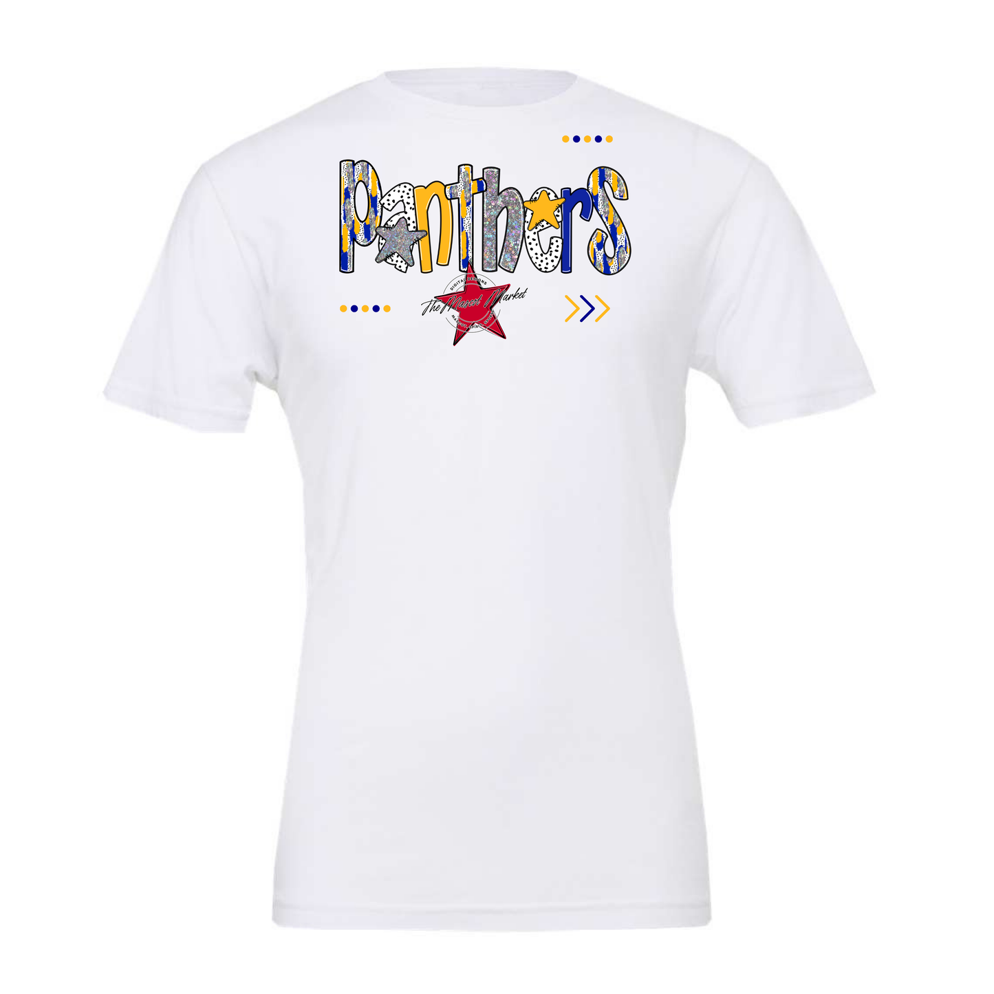 Panthers Brushstroke Alpha w Arrows-Blue-Yellow