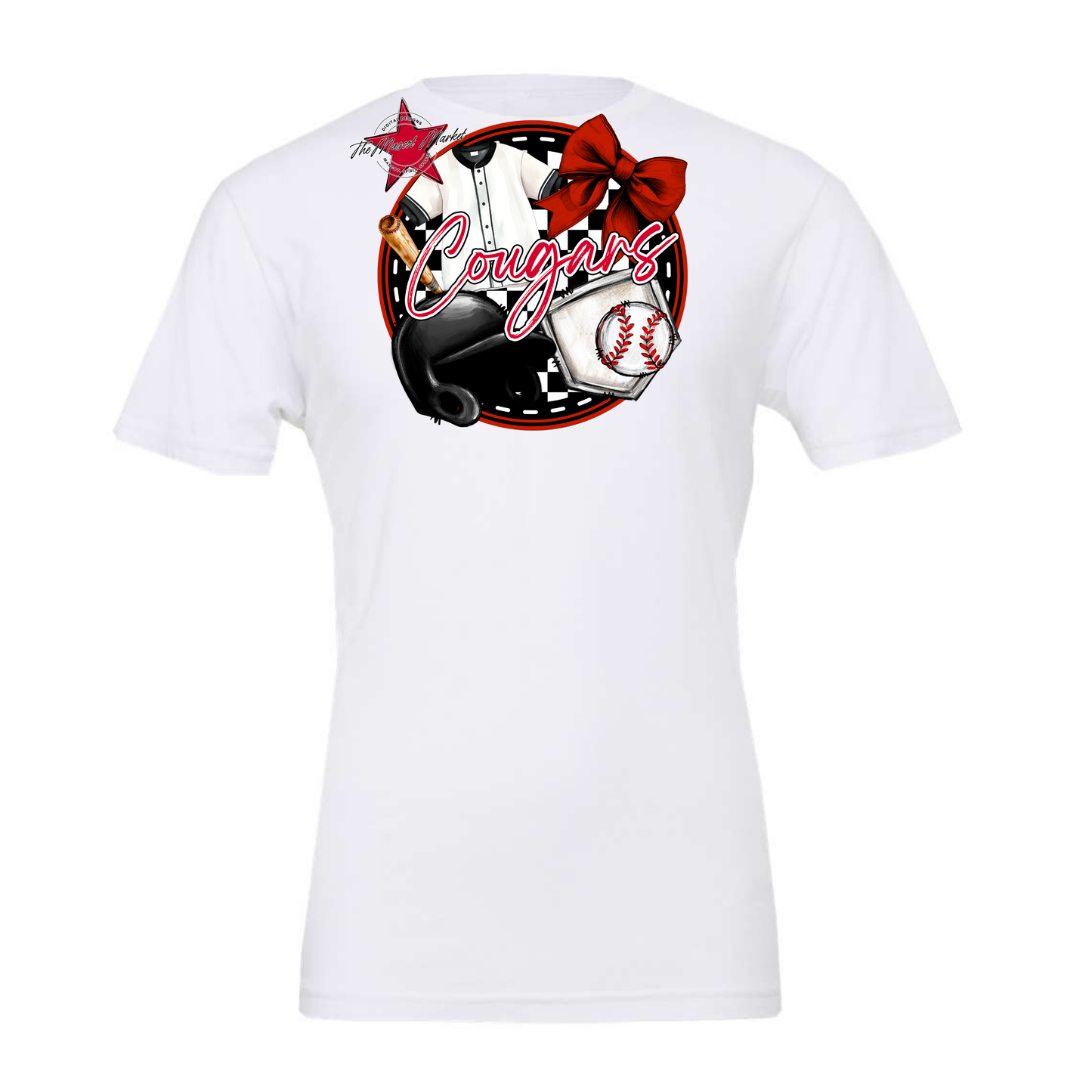 Cougars Circle Baseball Design-Red