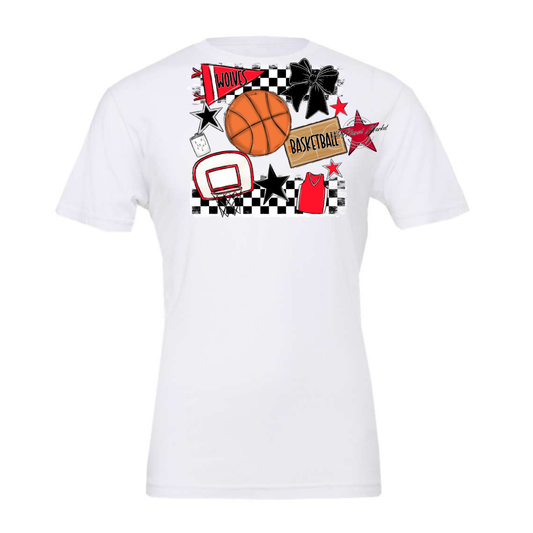 Wolves Checkers Basketball Spirit Design-Bright Red