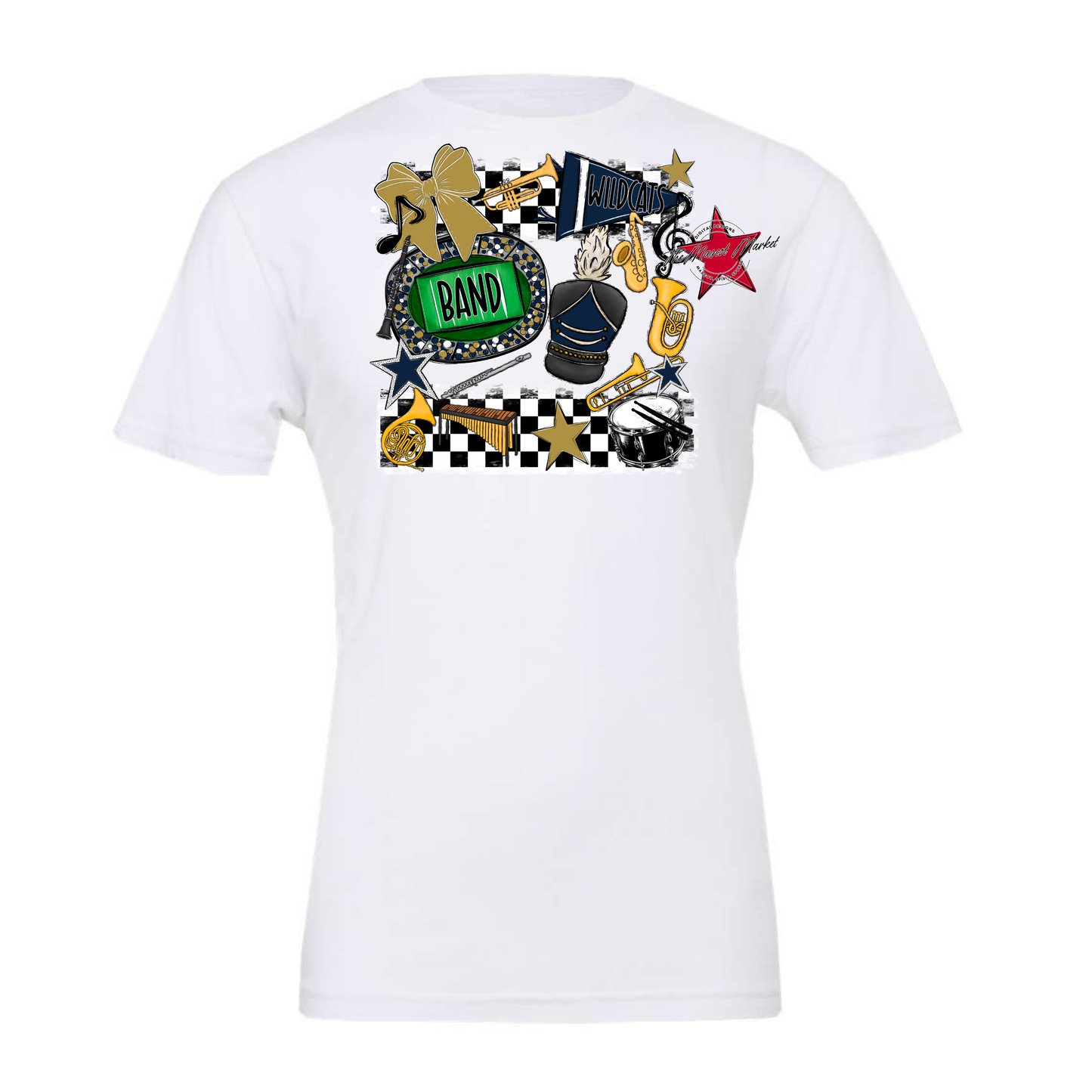 Wildcats Checkers Band Spirit Design-Navy-Gold