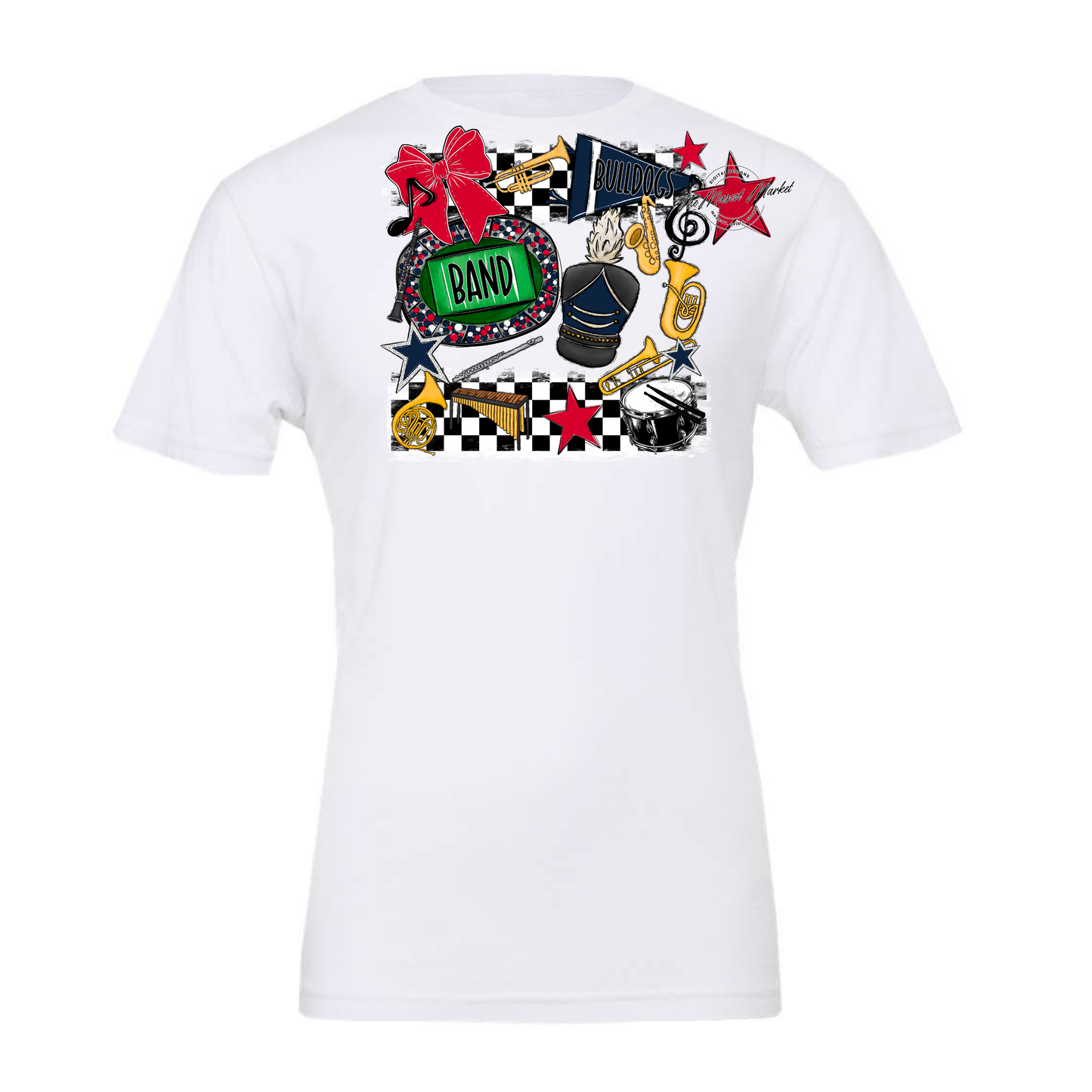 Bulldogs Checkers Band Spirit Design-Navy-Red