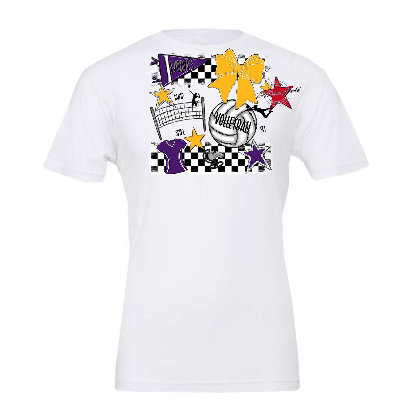 Wolves Checkers Volleyball Spirit Design-Purple-Yellow