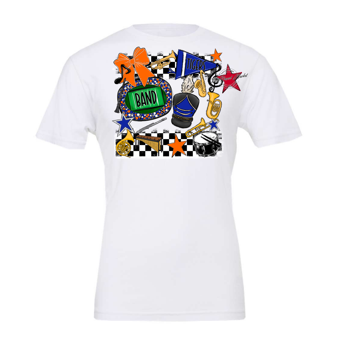 Tigers Checkers Band Spirit Design-Royal Blue-Orange