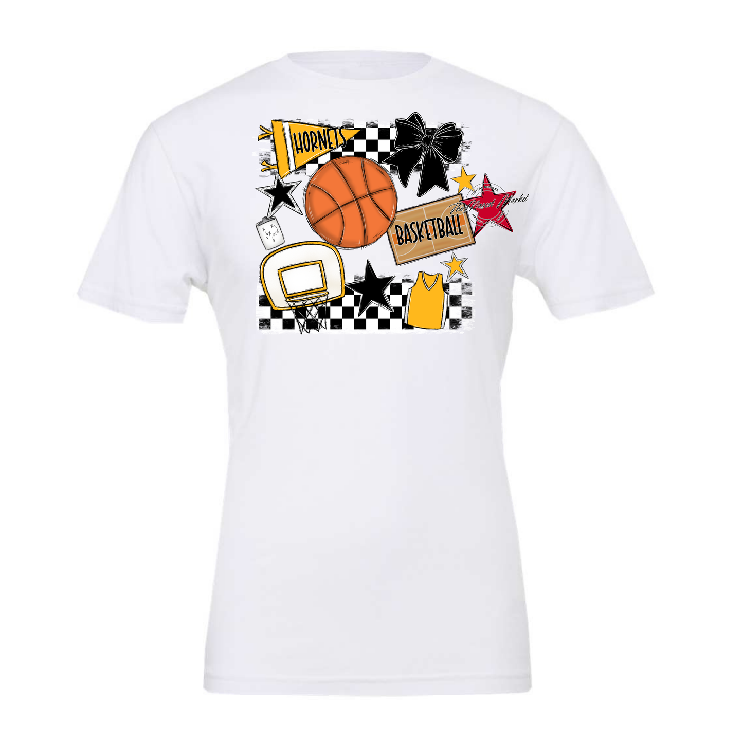 Hornets Checkers Basketball Spirit Design-Yellow