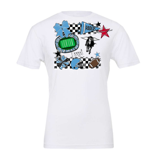 Raiders Checkers Mascot Spirit Design-Carolina Blue