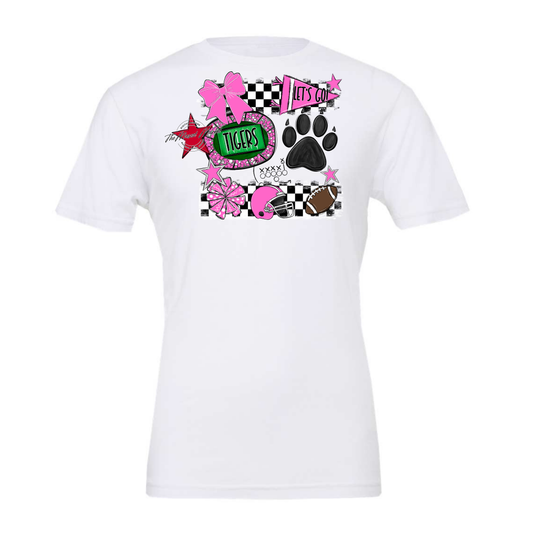 Tigers Checkers Mascot Spirit Design w Paw-Baby Pink
