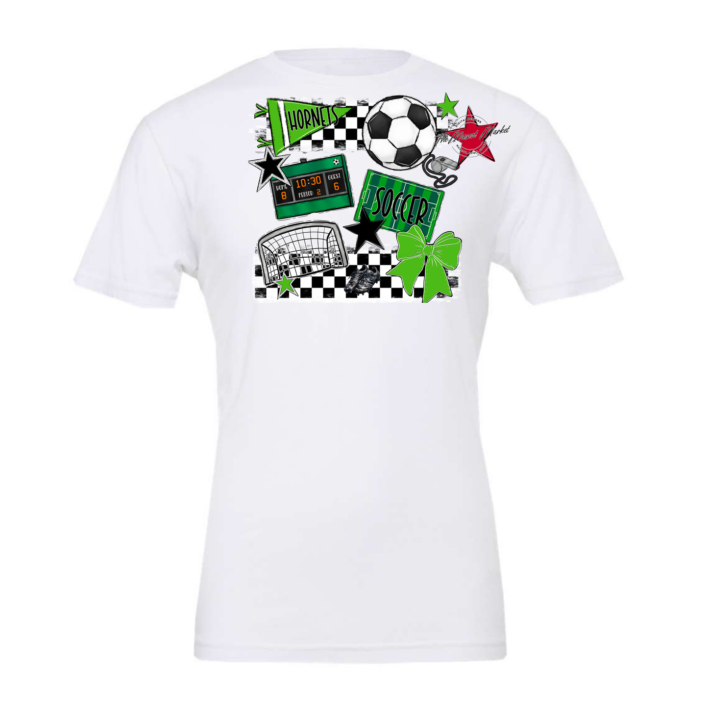 Hornets Checkers Soccer Spirit Design-Bright Green