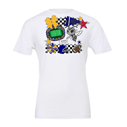 Hornets Checkers Mascot Spirit Design-Blue-Yellow