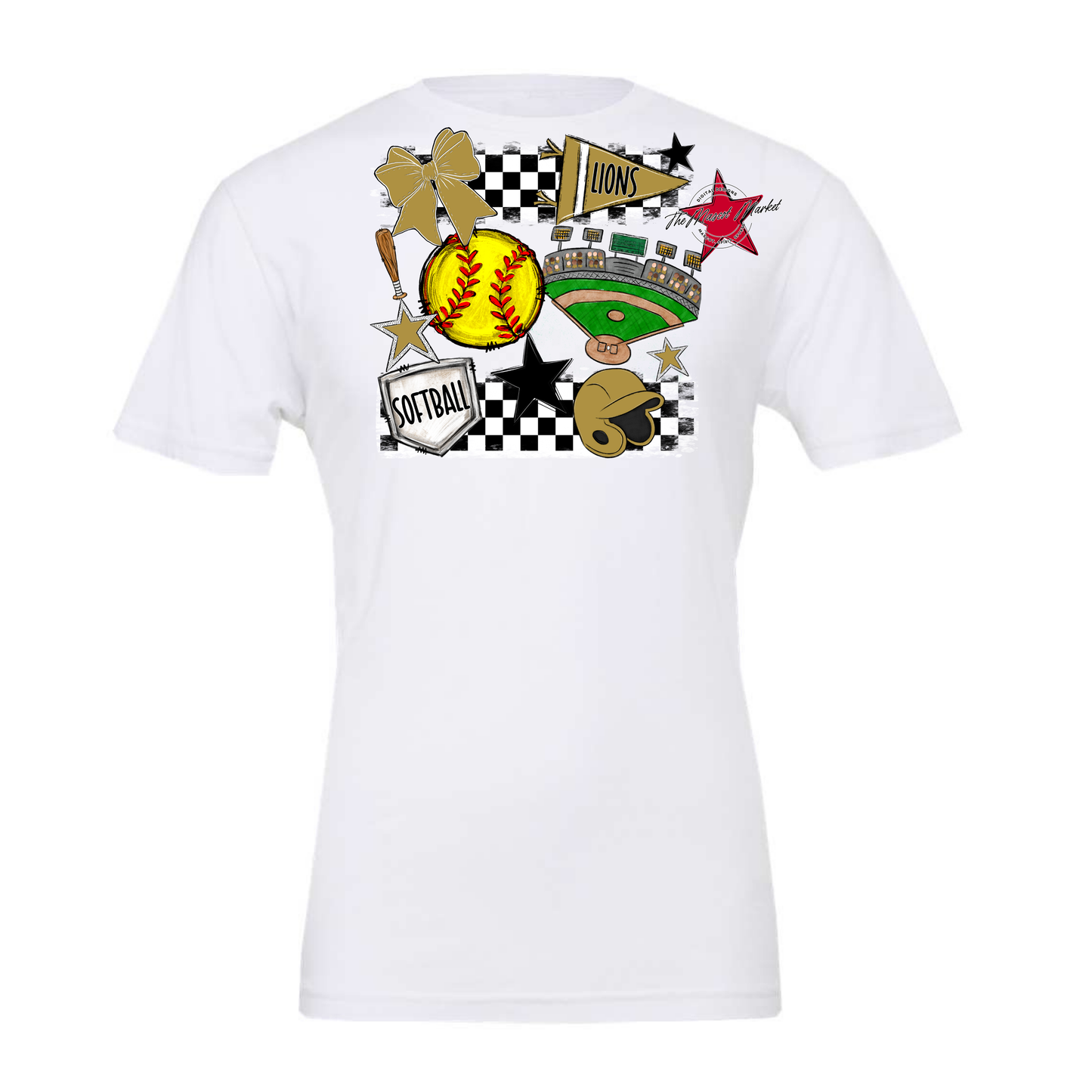 Lions Checkers Softball Spirit Design-Gold