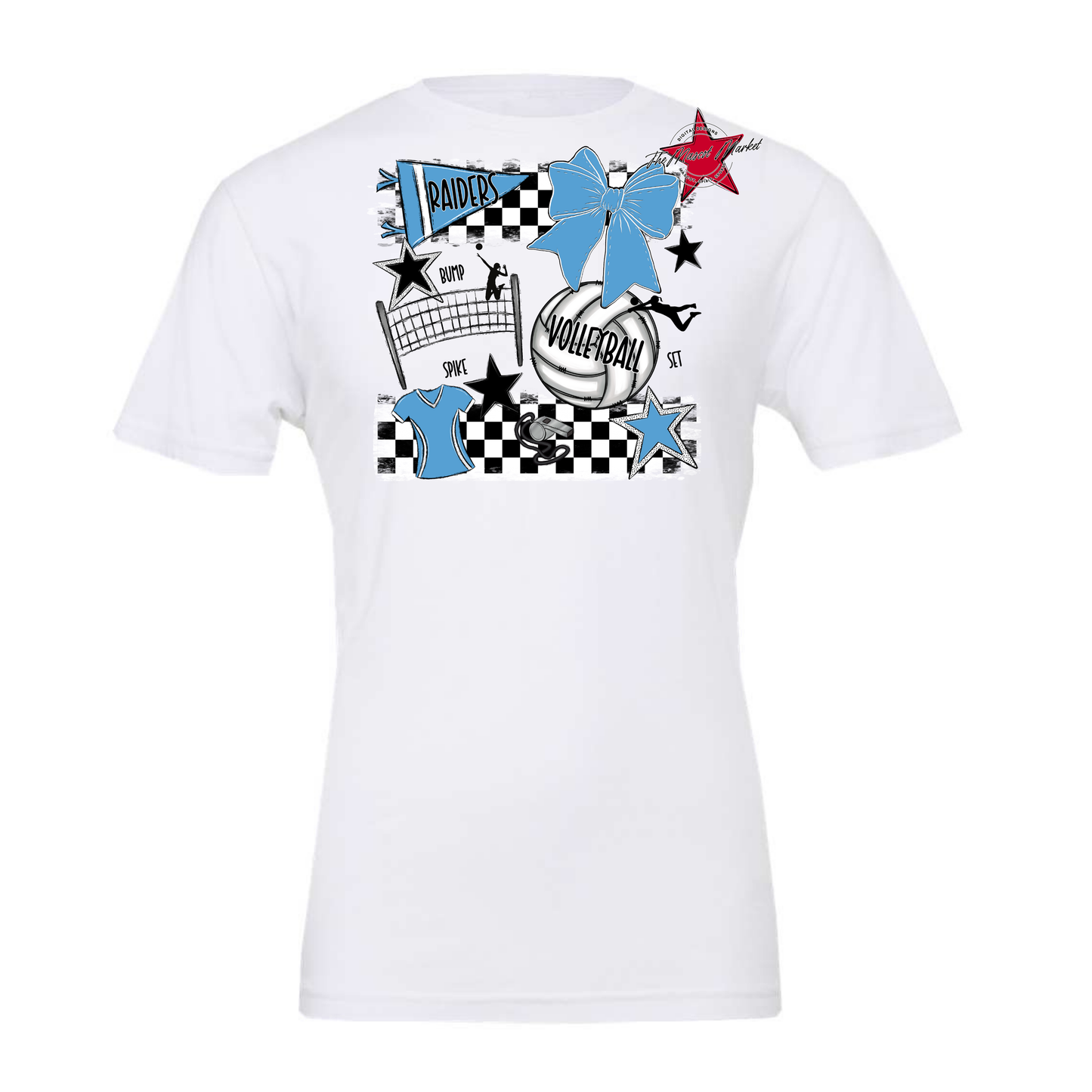 Raiders Volleyball Checkers Design-Carolina Blue