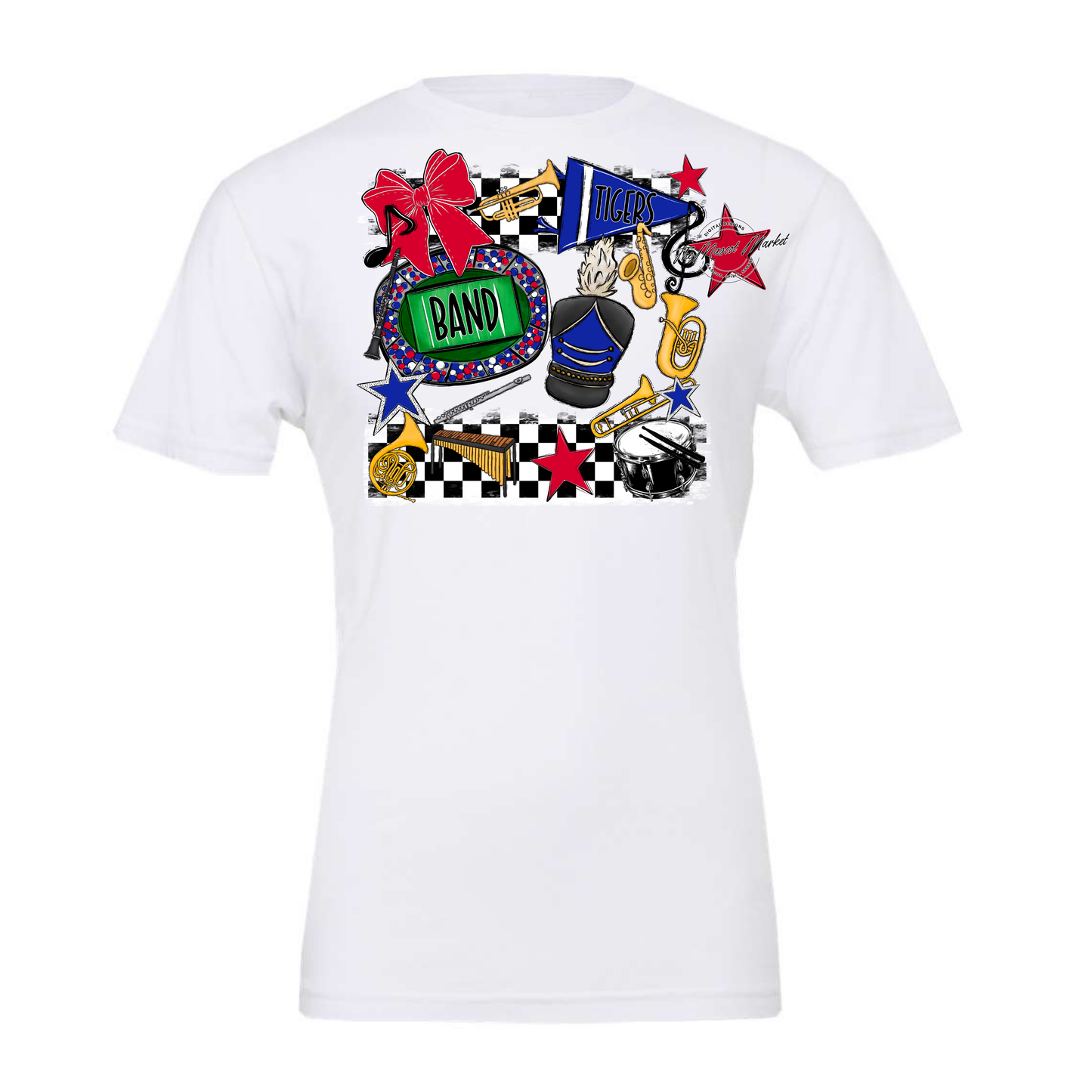 Tigers Checkers Band Spirit Design-Royal Blue-Red