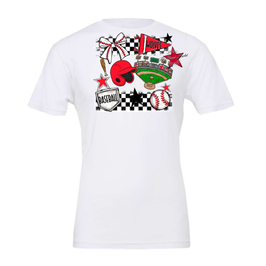 Wolves Checkers Baseball Spirit Design-Bright Red