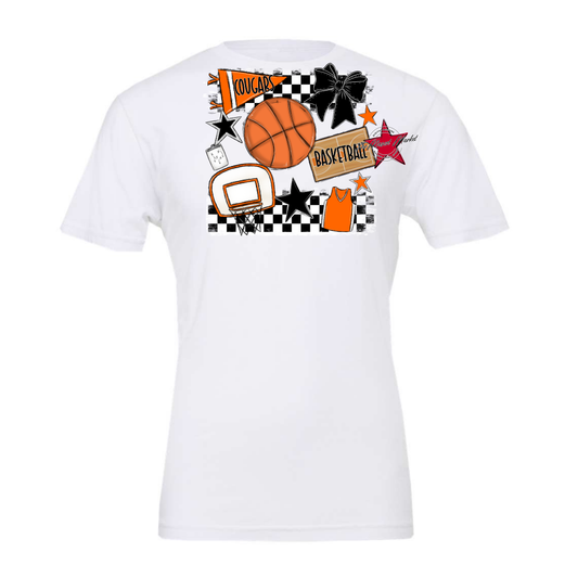 Cougars Checkers Basketball Spirit Design-Orange