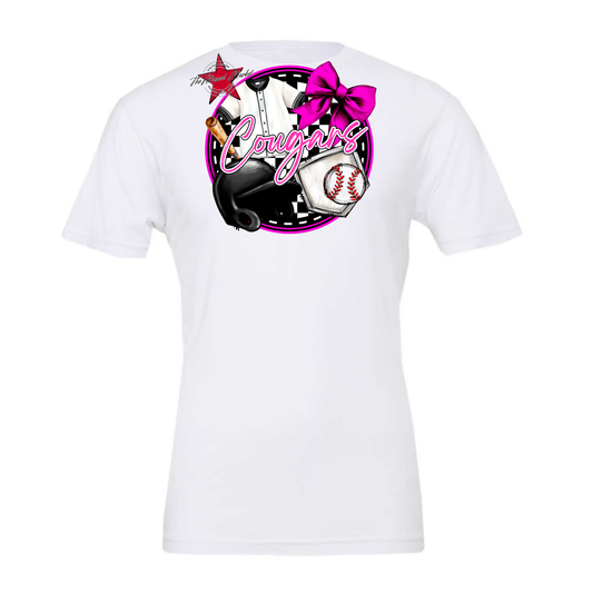 Cougars Circle Baseball Design-Pink