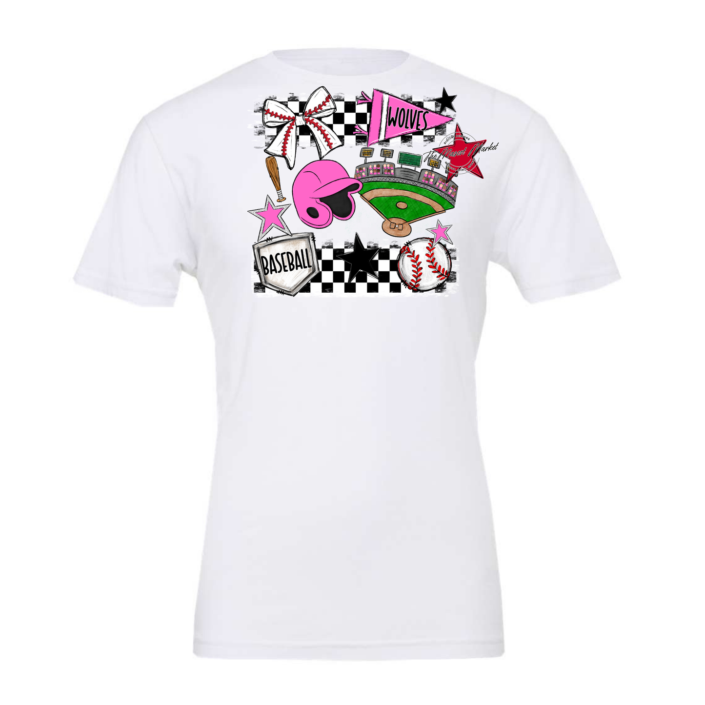 Wolves Checkers Baseball Spirit Design-Baby Pink