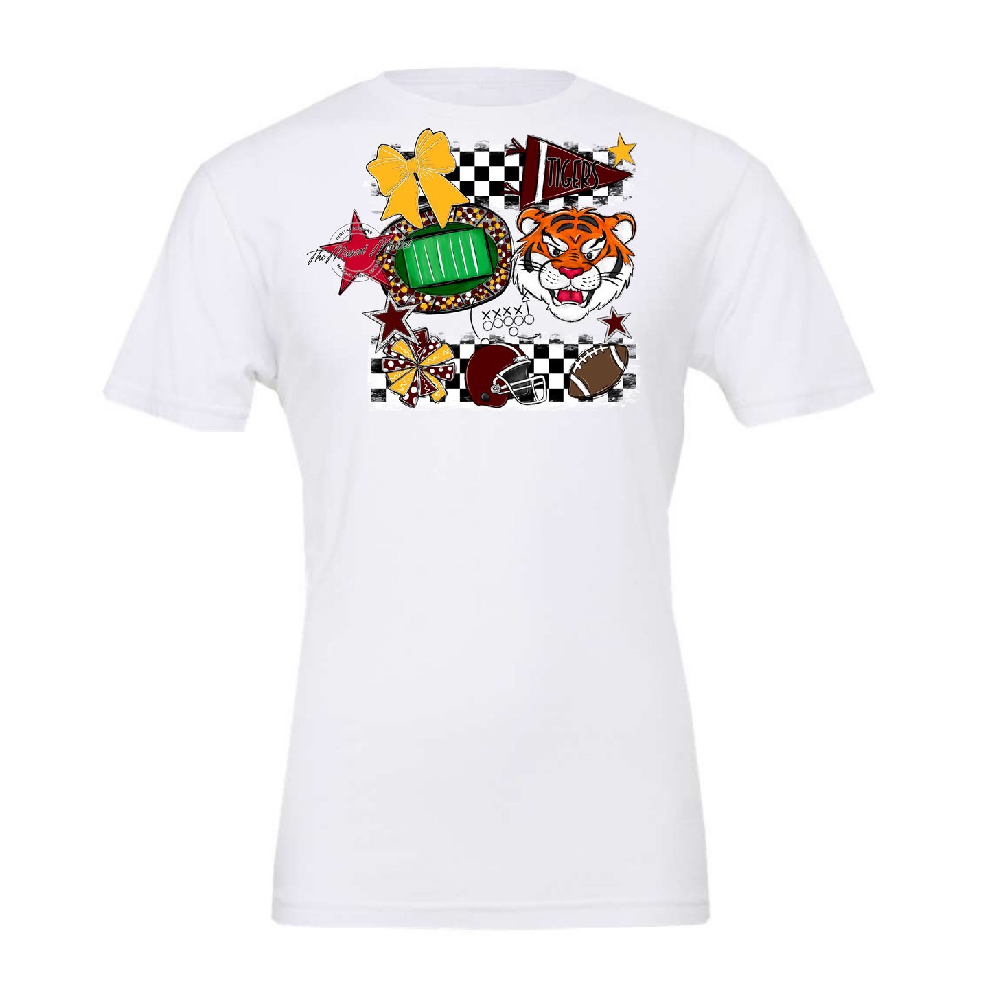 Tigers Checkers Mascot Spirit Design-Maroon-Yellow