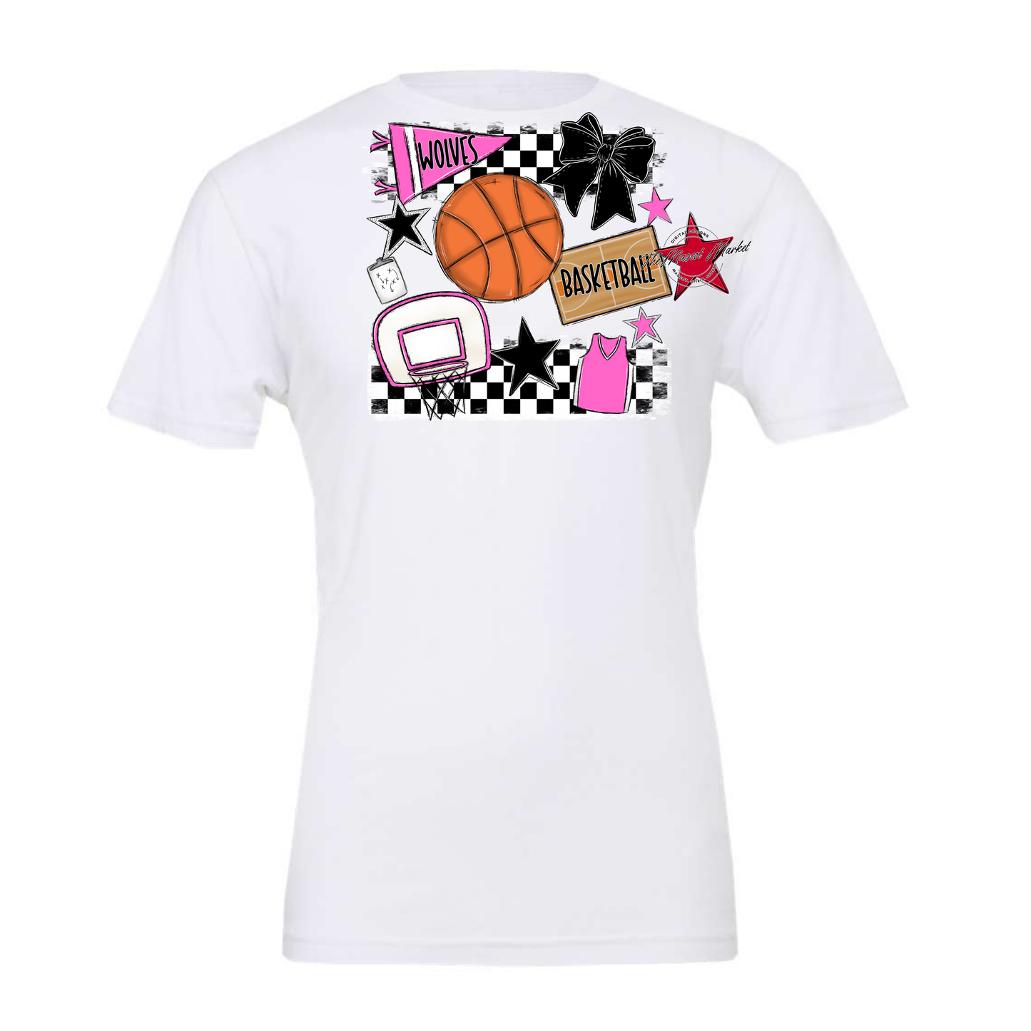 Wolves Checkers Basketball Spirit Design-Baby Pink
