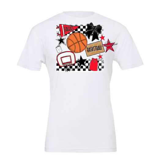 Eagles Basketball Checkers Design-Bright Red