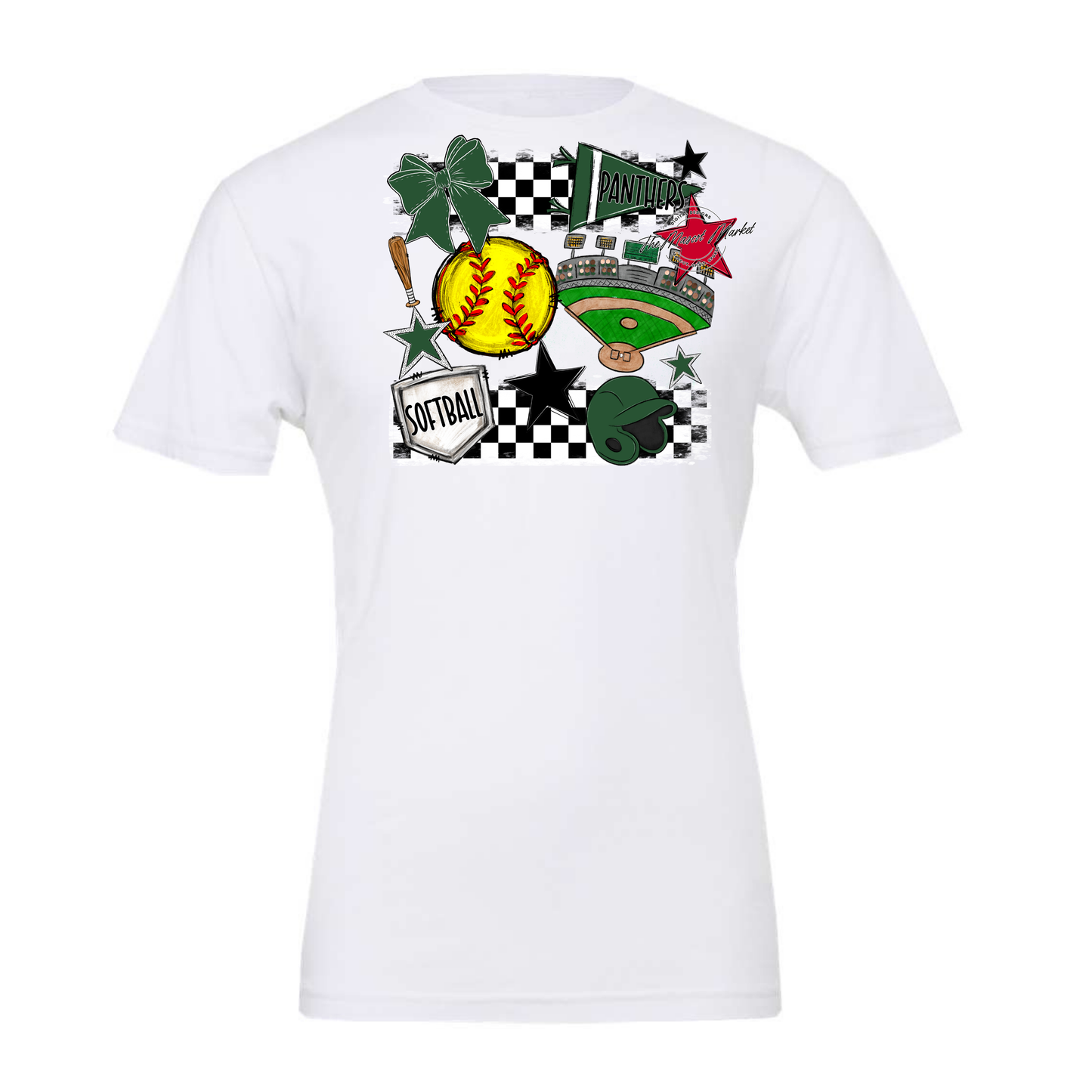 Panthers Checkers Softball Spirit Design-Green