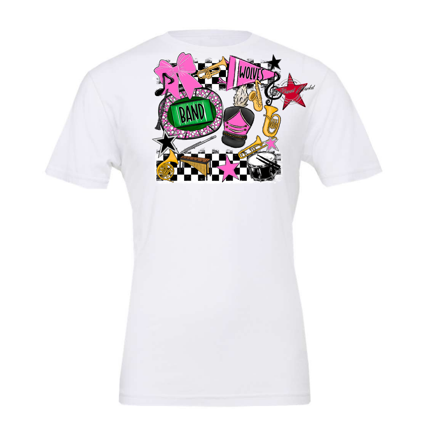 Wolves Checkers Band Spirit Design-Baby Pink