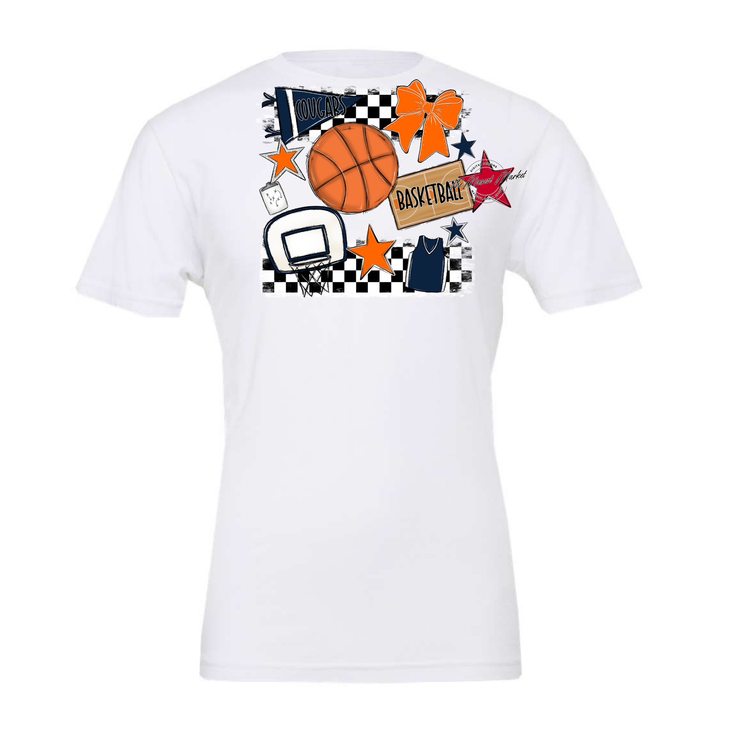 Cougars Checkers Basketball Spirit Design-Navy-Orange