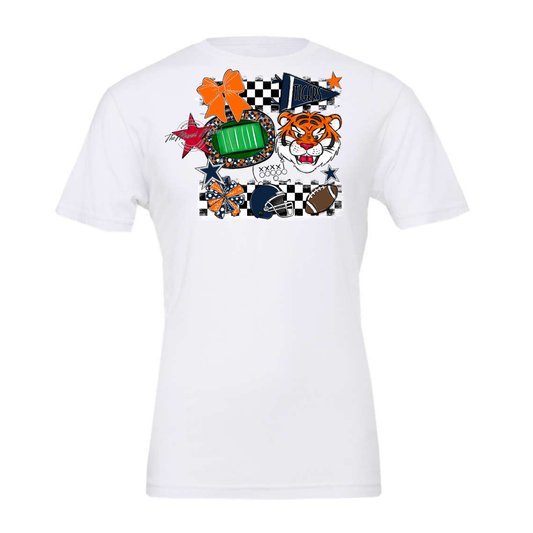 Tigers Checkers Mascot Spirit Design-Navy-Orange