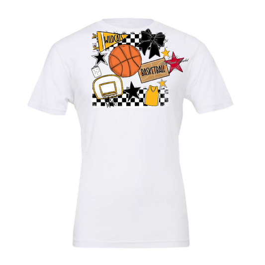 Wildcats Checkers Basketball Spirit Design-Yellow