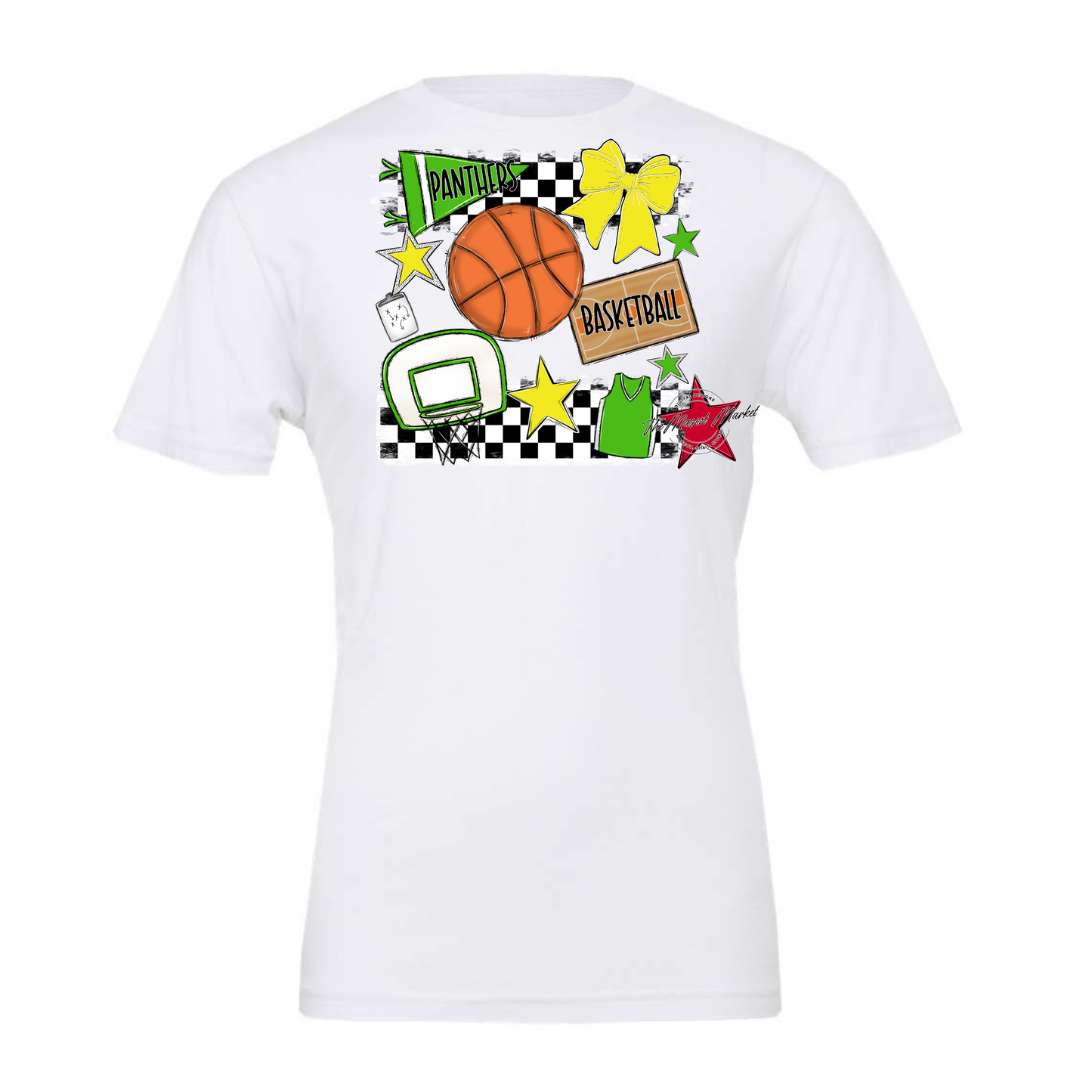 Panthers Checkers Basketball Spirit Design-Bright Green-Bright Yellow