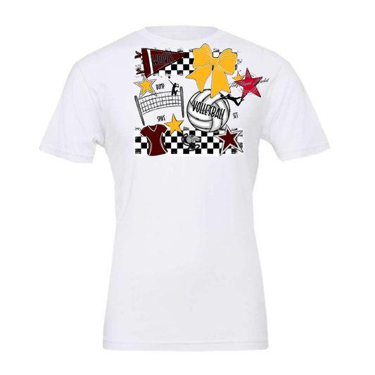 Wolves Checkers Volleyball Spirit Design-Maroon-Yellow
