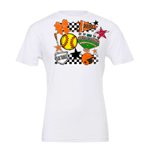 Bulldogs Checkers Softball Spirit Design-Orange
