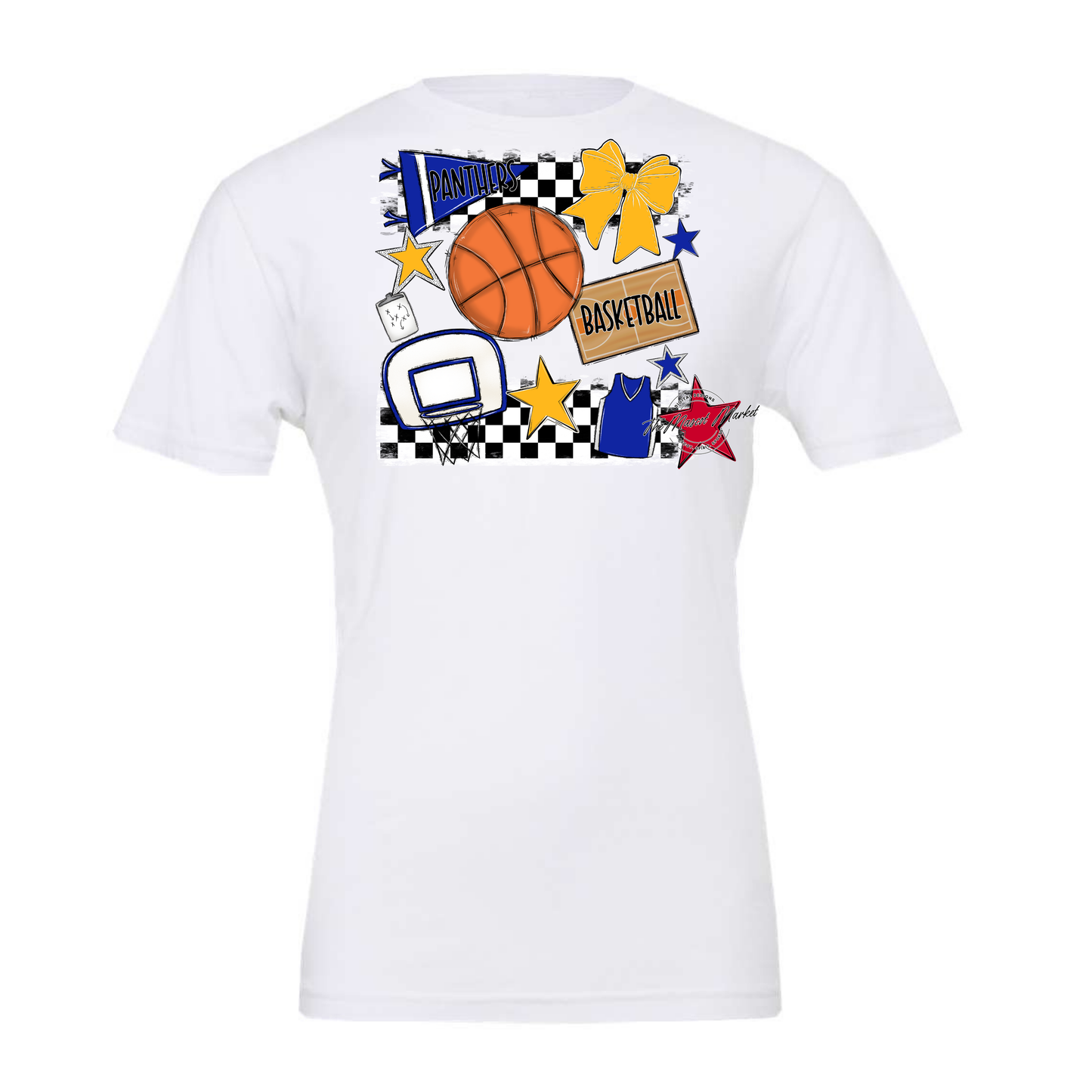 Panthers Checkers Basketball Spirit Design-Royal Blue-Yellow