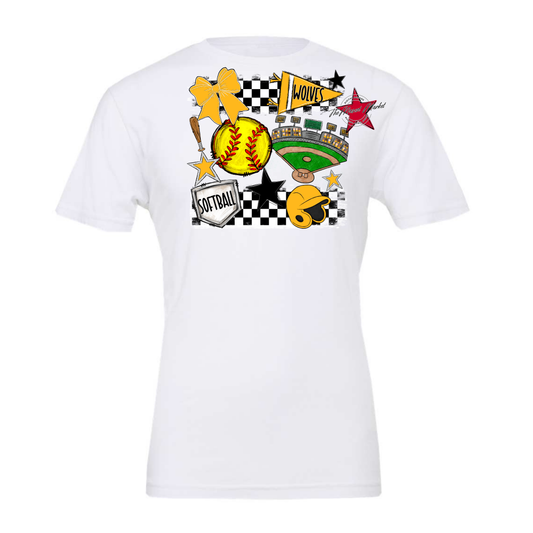 Wolves Checkers Softball Spirit Design-Yellow
