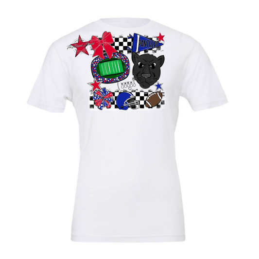 Panthers Checkers Mascot Spirit Design-Royal Blue-Red