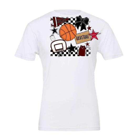 Cougars Checkers Basketball Spirit Design-Maroon